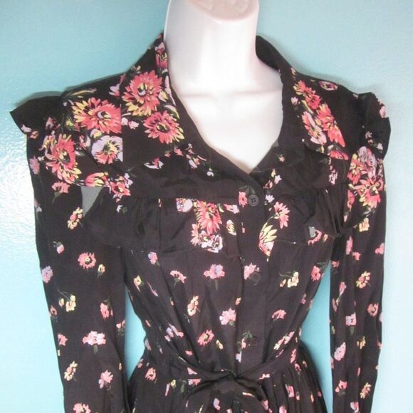 Jill Stuart Womens Size M VINTAGE 90's Black Floral Dress Button Front  36" Bust - Picture 7 of 11